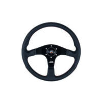 MUGEN Racing III 350mm Steering Wheel - Black Leather with Red Stitching | High-Performance Steering Wheel