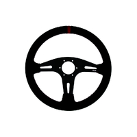 Suede Steering Wheel - Black with Red Stitching