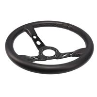 Leather Dished Steering Wheel - Black|Grey Stitching - Black|Grey Stitching