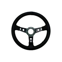 Leather Dished Steering Wheel - Black|Yellow Stitching - Black|Yellow Stitching