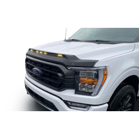 AVS 21-22 Ford F-150 (Excl. Tremor/Raptor) Aeroskin Low Profile Hood Shield w/ Lights - Black