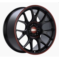 BBS CH-R Nurburgring Edition 19x8.5 5x112 ET48 Satin Black/Red Lip Wheel - 82mm PFS/Clip Req.