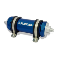 Fuelab 828 In-Line Fuel Filter Long -6AN In/Out 10 Micron Fabric - Blue