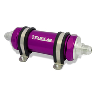 Fuelab 828 In-Line Fuel Filter Long -6AN In/Out 10 Micron Fabric - Purple