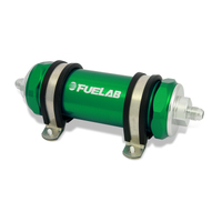 Fuelab 828 In-Line Fuel Filter Long -6AN In/Out 40 Micron Stainless - Green