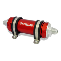 Fuelab 828 In-Line Fuel Filter Long -8AN In/Out 40 Micron Stainless - Red