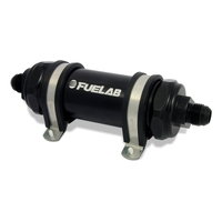 Fuelab 828 In-Line Fuel Filter Long -12AN In/Out 40 Micron Stainless - Black