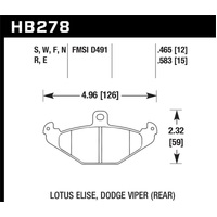 Hawk 96 & 00 Dodge Viper GTS / 92-00 Viper / 00 Viper RT10 Blue 9012 Rear Race Brake Pads