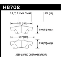 Hawk 11-12 Dodge Durango / 11-12 Jeep Grand Cherokee HPS Rear Street Brake Pads