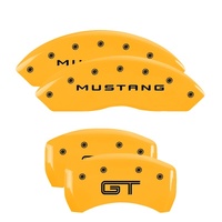 MGP 4 Caliper Covers Engraved Front Mustang Engraved Rear GT Yellow finish black ch