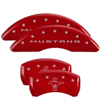 MGP 4 Caliper Covers Engraved Front 2015/Mustang Engraved Rear 2015/Bar & Pony Red finish silver ch