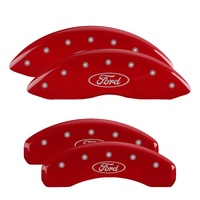 MGP 4 Caliper Covers Engraved Front & Rear Oval logo/Ford Red finish silver ch