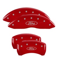 MGP 4 Caliper Covers Engraved Front & Rear Oval logo/Ford Red finish silver ch