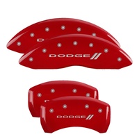 MGP 4 Caliper Covers Engraved Front & Rear With stripes/Dodge Red finish silver ch