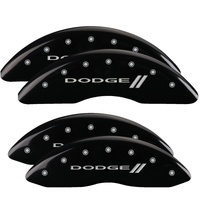 MGP 4 Caliper Covers Engraved Front & Rear With stripes/Dodge Black finish silver ch