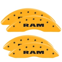 MGP 4 Caliper Covers Engraved Front & Rear Ram Yellow Finish Black Char 2010 Dodge Ram 2500