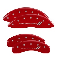 MGP 4 Caliper Covers Engraved Front & Rear With stripes/Durango Red finish silver ch