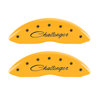 MGP 4 Caliper Covers Engraved Front & Rear Cursive/Challenger Yellow finish black ch