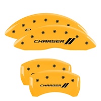 MGP 4 Caliper Covers Engraved Front & Rear With stripes/Charger Yellow finish black ch