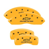 MGP 4 Caliper Covers Engraved Front & Rear Chevy Racing Yellow Power Coat Finish Black Characters