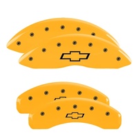 MGP 4 Caliper Covers Engraved F & R Bowtie Yellow Finish Black Char 2002 Chevrolet Silverado 1500