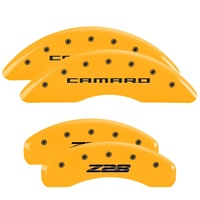 MGP 4 Caliper Covers Engraved Front Gen 5/Camaro Engraved Rear Gen 5/Z28 Yellow finish black ch