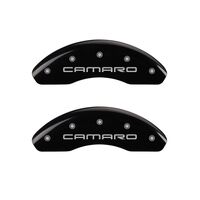 MGP 4 Caliper Covers Engraved Front Gen 4/Camaro Engraved Rear Gen 4/Z28 Black finish silver ch