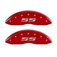 MGP 4 Caliper Covers Engraved Front & Rear Silverado style/SS Red finish silver ch