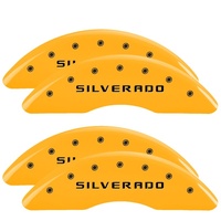 MGP 4 Caliper Covers Engraved Front & Rear Silverado Yellow finish black ch