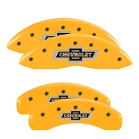 MGP 4 Caliper Covers Engraved F & R 100th Anniv Yellow Finish Black Char 2019 Chevy Silverado 1500