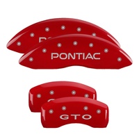 MGP 4 Caliper Covers Engraved Front Pontiac Engraved Rear GTO Red finish silver ch