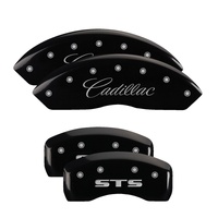 MGP 4 Caliper Covers Engraved Front Cursive/Cadillac Engraved Rear STS Black finish silver ch