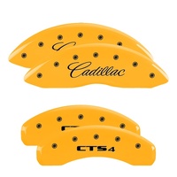 MGP 4 Caliper Covers Engraved Front Cursive/Cadillac Engraved Rear CTS4 Yellow finish black ch