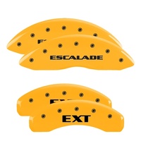 MGP 4 Caliper Covers Engraved Front Escalade Engraved Rear EXT Yellow finish black ch