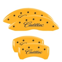 MGP 4 Caliper Covers Engraved Front & Rear Cursive/Cadillac Yellow finish black ch