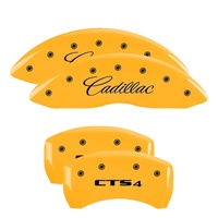 MGP 4 Caliper Covers Engraved Front Cursive/Cadillac Engraved Rear CTS4 Yellow finish black ch