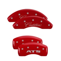 MGP 4 Caliper Covers Engraved Front Cadillac Engraved Rear ATS Red finish silver ch