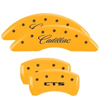 MGP 4 Caliper Covers Engraved Front Cursive/Cadillac Engraved Rear CTS Yellow finish black ch