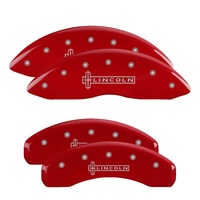 MGP 4 Caliper Covers Engraved Front & Rear Lincoln Red Finish Silver Char 2019 Lincoln Navigator