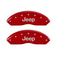 MGP 4 Caliper Covers Engraved Front JEEP Engraved Rear JEEP Grill logo Red finish silver ch