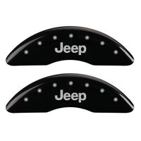 MGP 4 Caliper Covers Engraved Front JEEP Engraved Rear JEEP Grill logo Black finish silver ch