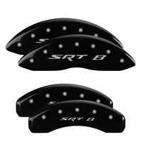 MGP 4 Caliper Covers Engraved Front & Rear 11-18 Jeep Grand Cherokee Black Finish Silver SRT-8 Logo