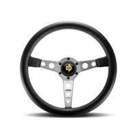 Momo Prototipo Steering Wheel 350 mm - Black Leather/Wht Stitch/Brshd Spokes