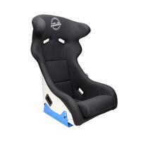 NRG FRP Bucket Seat - White Finish with Arrow Embroidery And Blue Side Mount Bracket