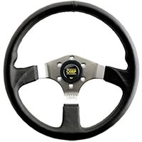 OMP Asso Flat Steering Wheel w/ 3 Steel Spokes (350mm) - Large Leather (Black)