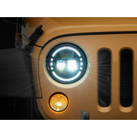 Raxiom 97-18 Jeep Wrangler TJ/JK Axial 7-Inch LED Headlights w/ DRL- Black Housing (Clear Lens)