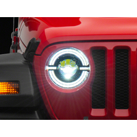 Raxiom 18-23 Jeep Wrangler JL Axial Series 9-In LED Angel Eye Headlights- Blk Housing (Clear Lens)