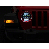 Raxiom 18-23 Jeep Wrangler JL Axial Series 9-In Angel Eye LED Headlights- Blk Housing (Clear Lens)