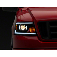 Raxiom 04-08 Ford F-150 Axial Series Projector Headlights w/ SEQL LED Bar- Blk Housing (Clear Lens)