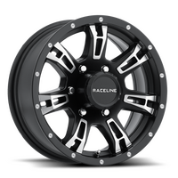 Raceline 840 Arsenal 15x5in / 5x114.3 BP / 0mm Offset / 3.19mm Bore - Black & Machined Wheel